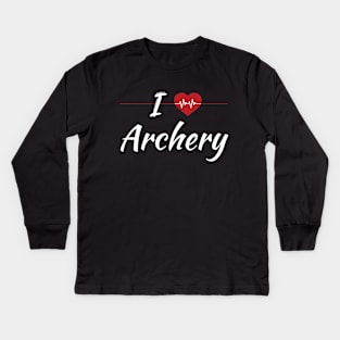 I Love Archery Cute Red Heartbeat Kids Long Sleeve T-Shirt